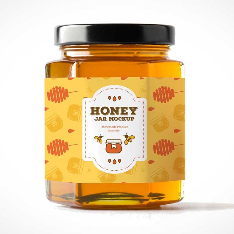 280ml Wholesale Food Packaging Hex Honey Glass Jar With Black Lid