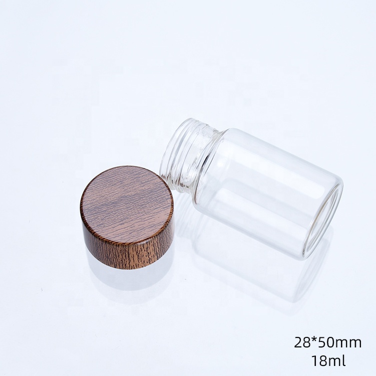 28mm Wood Color Plastic Caps Transparent Flower Tea Cordyceps Vitamin Pill glass packaging bottle for food