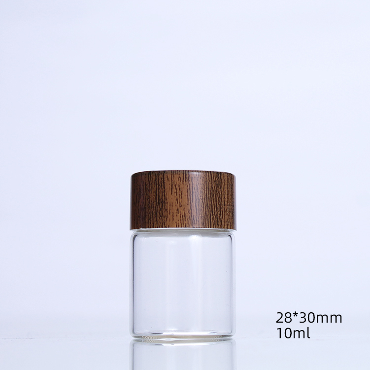 28mm Wood Color Plastic Caps Transparent Flower Tea Cordyceps Vitamin Pill glass packaging bottle for food