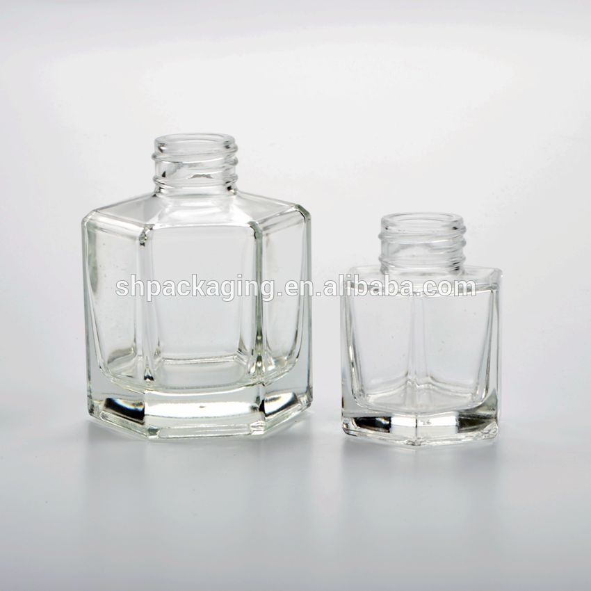 28mm aluminum cap empty hexagon decorative glass bottle reed diffuser 100ml essential oil difuser bottles