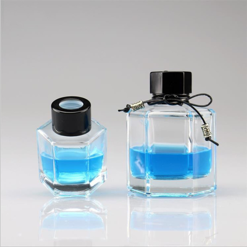 28mm aluminum cap empty hexagon decorative glass bottle reed diffuser 100ml essential oil difuser bottles