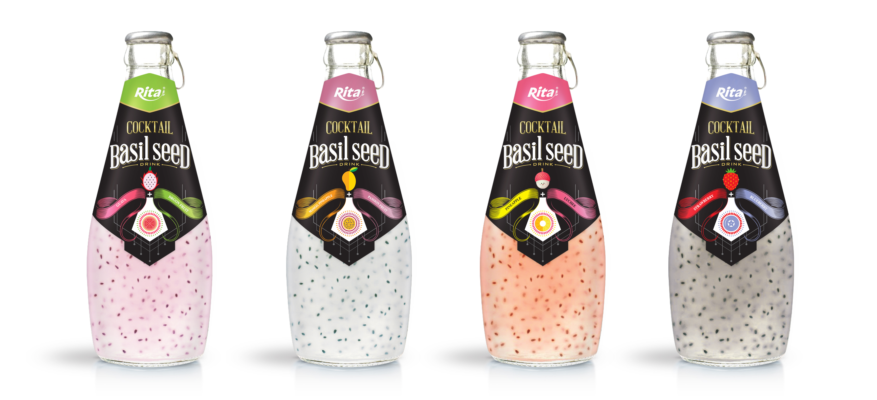 290ml Basil Seed Clear Glass Bottle Screw Cap Juice Hot Stamping Beverage