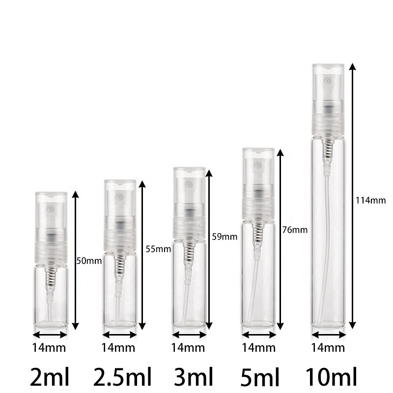 2ML 2.5ML 3ML 5ML 10ML Pocket Size Travel Refillable Mini Perfume Spray Bottle, Clear Glass Spray Bottle
