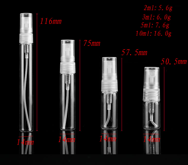 2ML 3ML 5ML 10ML Clear Glass Spray Bottle Portable Perfume Atomizer for Disinfection water