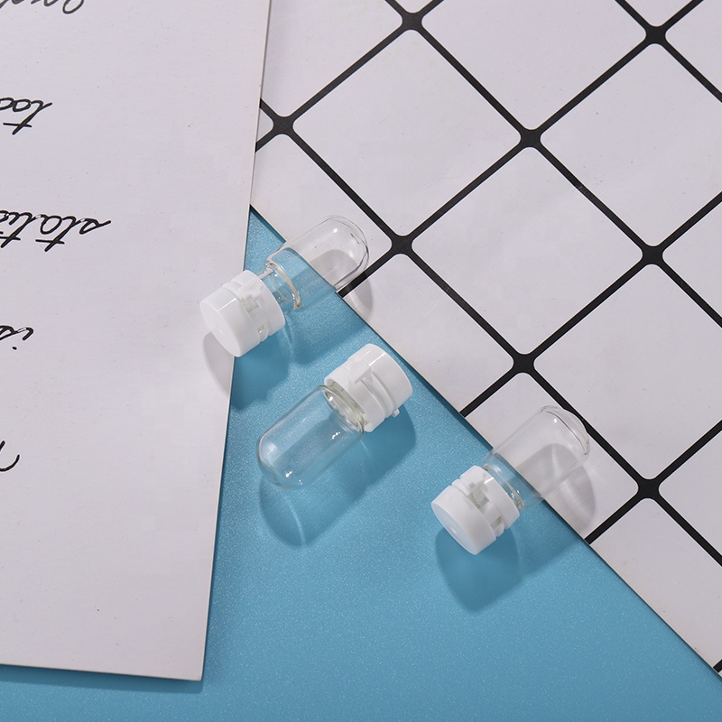 2ML clear glass vial round bottom test tube bottle with tear cover plastic lid for packaging