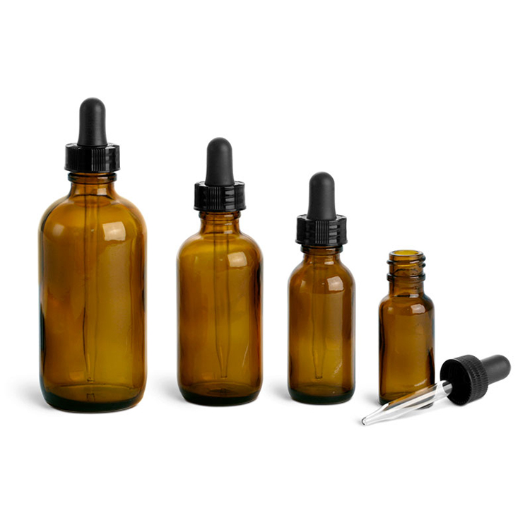 2OZ 60ml Boston amber glass dropper bottle with children's security cover