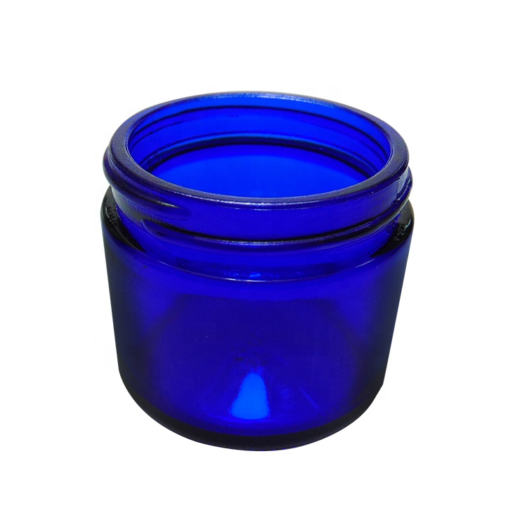 2OZ Blue Frasco de Vidrio Round Storage Cream Jar with Lid