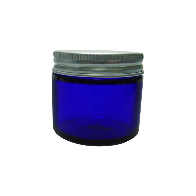 2OZ Blue Frasco de Vidrio Round Storage Cream Jar with Lid