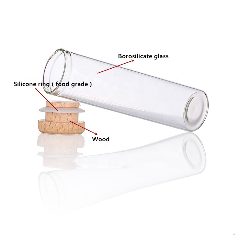 2OZ storage bottle 50ml glass tube with wooden lid for herb tea saffron packing glass jars and bottles