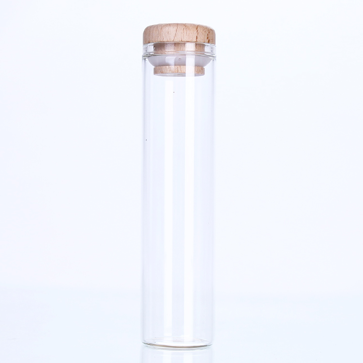 2OZ storage bottle 50ml glass tube with wooden lid for herb tea saffron packing glass jars and bottles