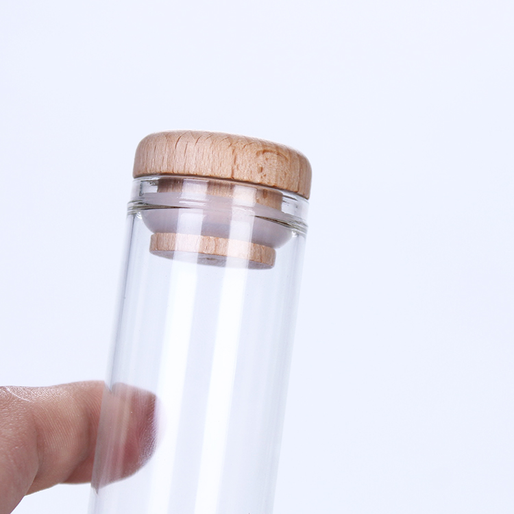 2OZ storage bottle 50ml glass tube with wooden lid for herb tea saffron packing glass jars and bottles