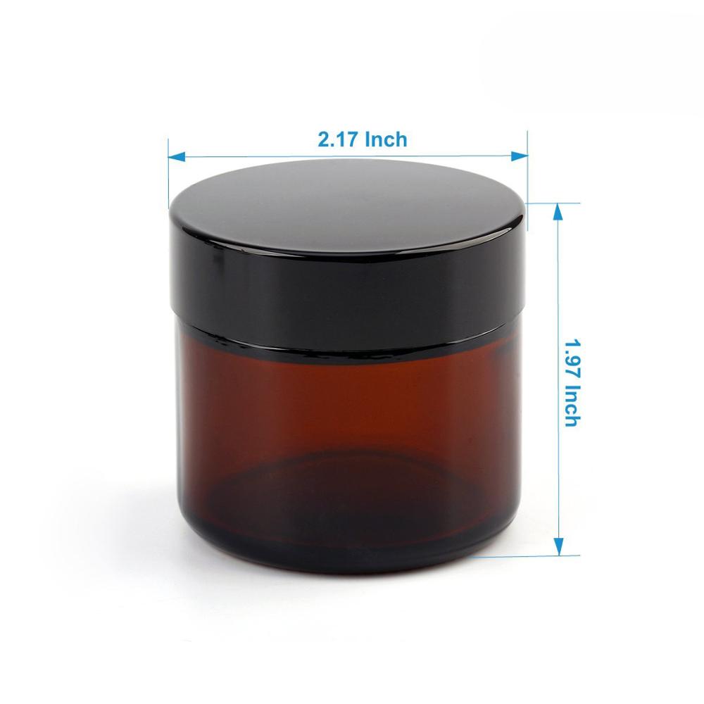 2Oz Amber Round Glass Jars Empty Cosmetic Containers with Inner Liners and Black Lids