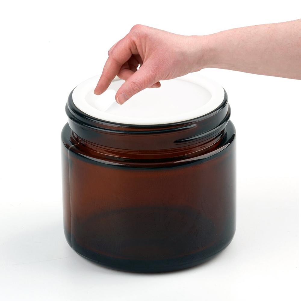 2Oz Amber Round Glass Jars Empty Cosmetic Containers with Inner Liners and Black Lids