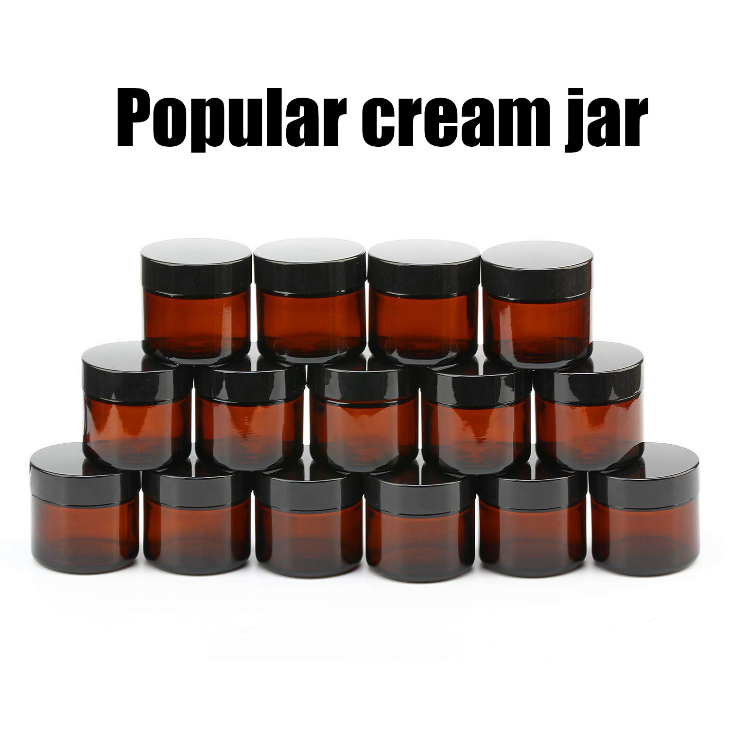 2Oz Amber Round Glass Jars Empty Cosmetic Containers with Inner Liners and Black Lids