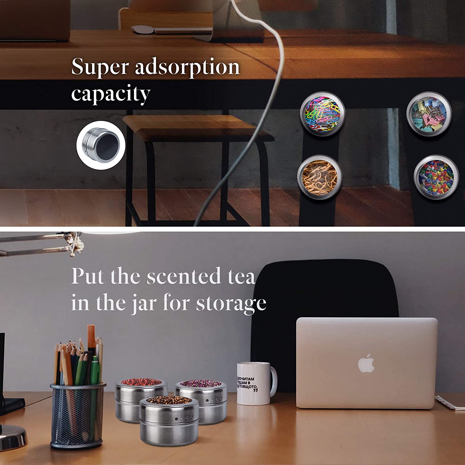 2PCS Magnetic Spice Tins Jars with Window Top and Sift-Pour Storage Spice Containers Free Iron Sheet for Ceramic Tiles