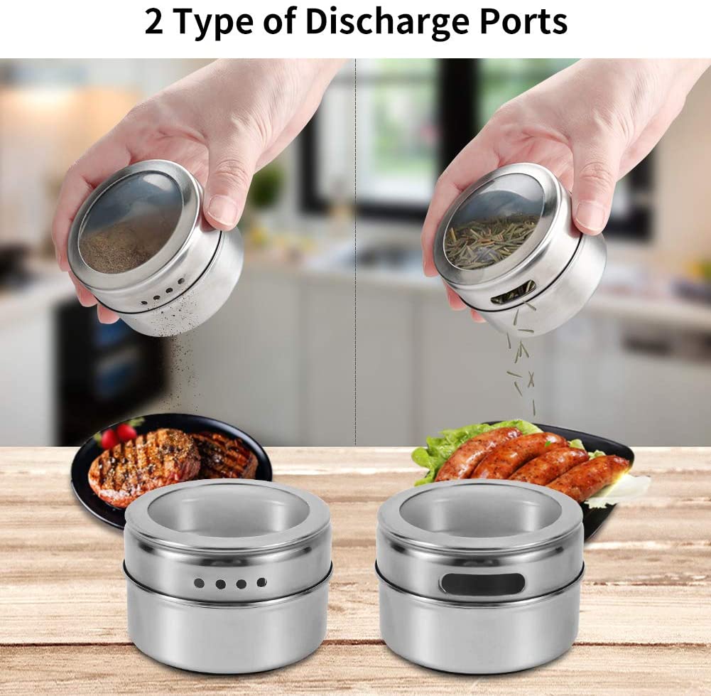 2PCS Magnetic Spice Tins Jars with Window Top and Sift-Pour Storage Spice Containers Free Iron Sheet for Ceramic Tiles