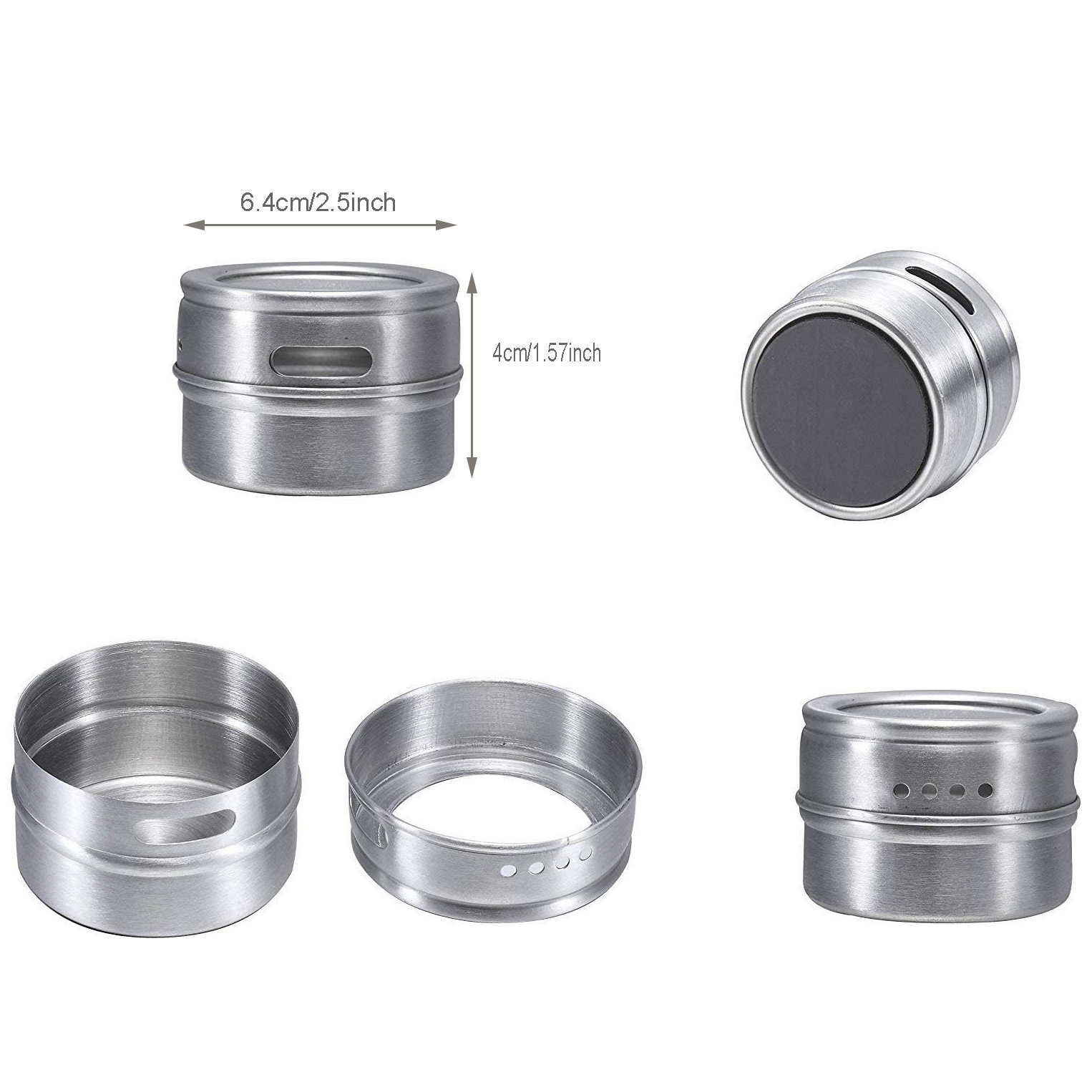 2PCS Magnetic Spice Tins Jars with Window Top and Sift-Pour Storage Spice Containers Free Iron Sheet for Ceramic Tiles