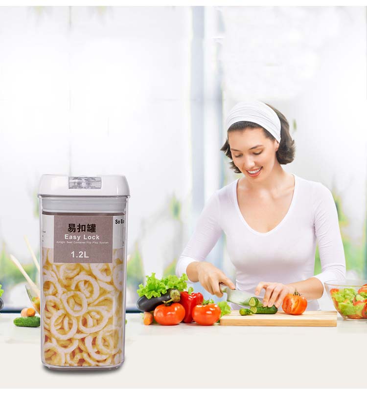 2Pack(1.2L) Set Square Plastic Clear Airtight Kitchen Food Storage Container Set with Lids for Kitchen Organization