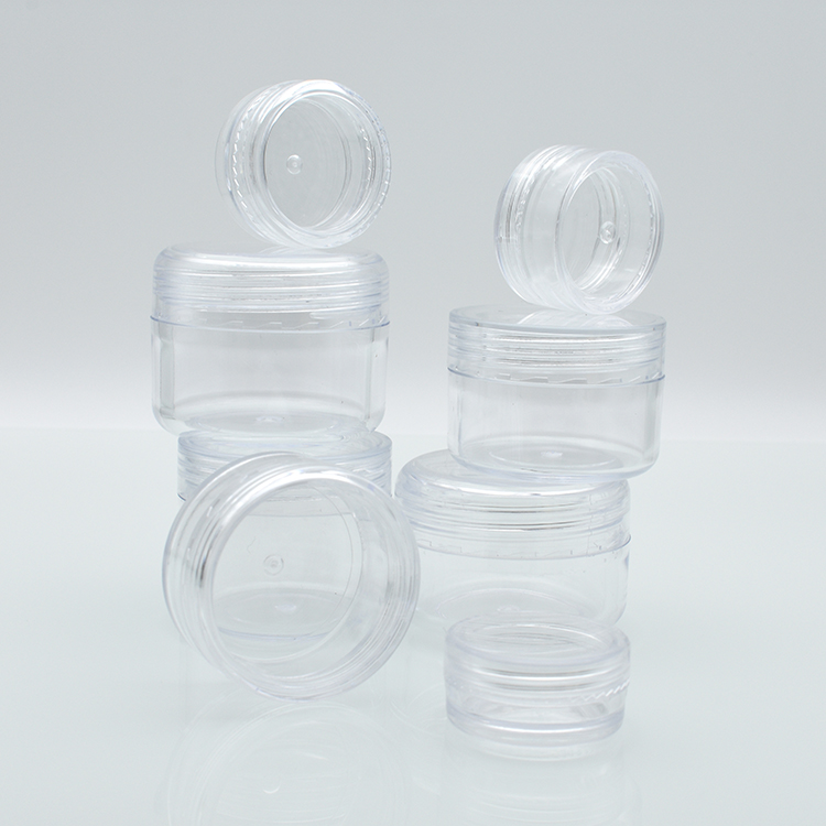 2g 2.5g 3g 5g 10g 20g clear PS plastic skincare cream jar round shape plastic cosmetic jar with plastic clear mix colors cap