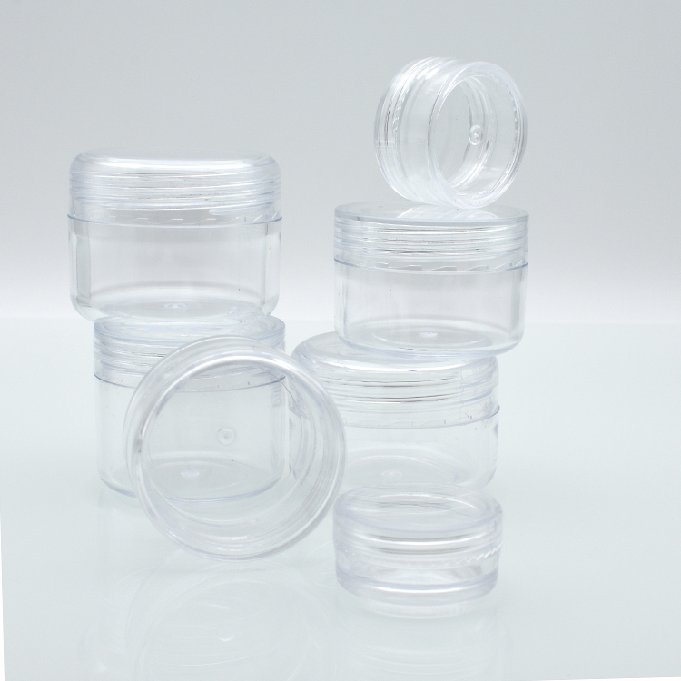 2g 2.5g 3g 5g 10g 20g clear PS plastic skincare cream jar round shape plastic cosmetic jar with plastic clear mix colors cap