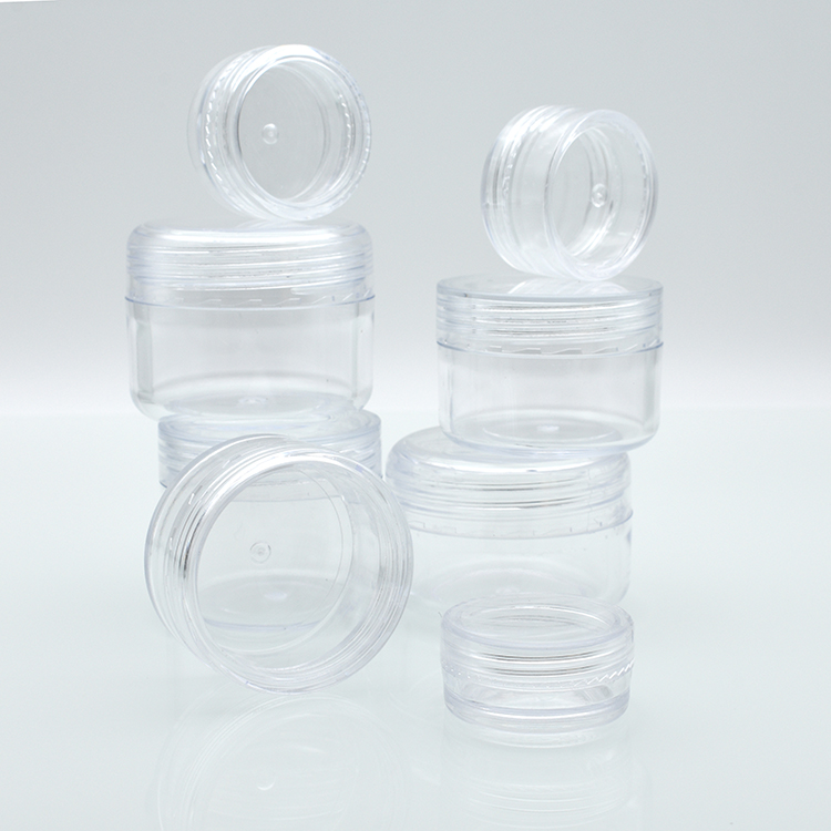 2g 2.5g 3g 5g 10g 20g clear PS plastic skincare cream jar round shape plastic cosmetic jar with plastic clear mix colors cap