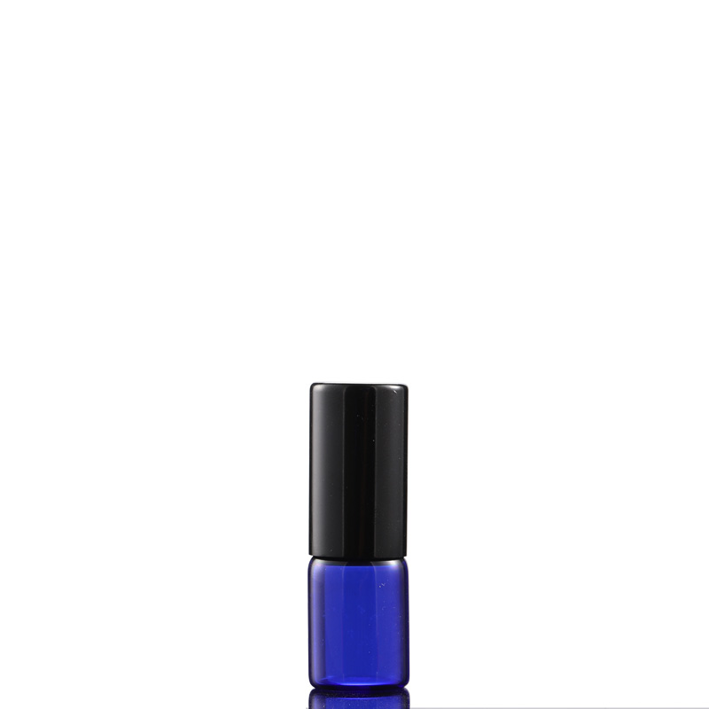 2ml 3ml 5ml 10ml 12ml small blue glass roll on bottle with black cap for essential oil fragrance sampler collection