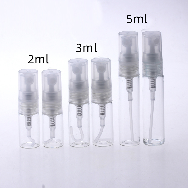 2ml 3ml 5ml 10ml Transparent Mini Spray Glass Diffuser Bottle Empty Round Perfume Glass Bottles with Plastic Cap