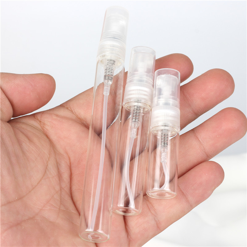 2ml 3ml 5ml 10ml Transparent Mini Spray Glass Diffuser Bottle Empty Round Perfume Glass Bottles with Plastic Cap