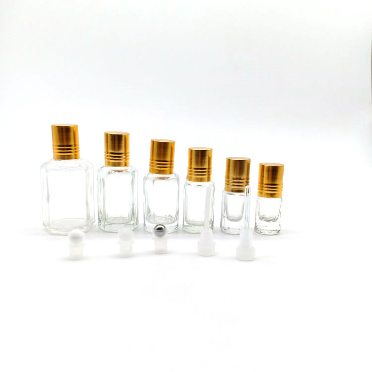 2ml 3ml 6ml 10ml 12ml 20ml 60ml  octagon attar Glass Perfume essential oil roller ball bottles with plastic glass stainsteel