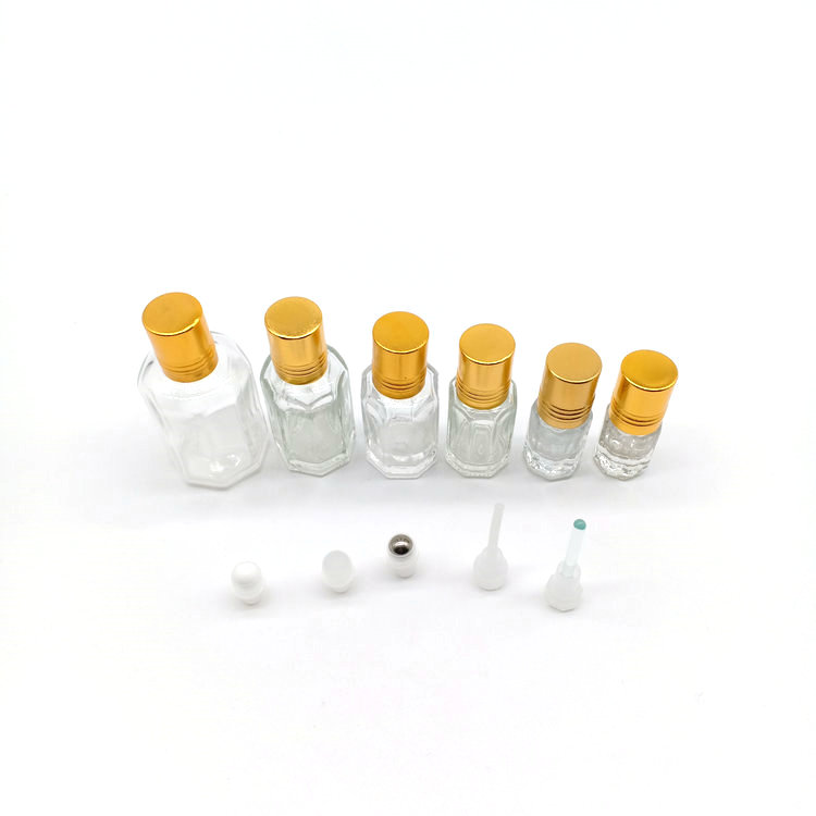 2ml 3ml 6ml 10ml 12ml 20ml 60ml octagon attar Glass Perfume essential oil roller ball bottles with plastic glass stainsteel