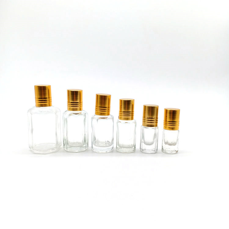 2ml 3ml 6ml 10ml 12ml 20ml 60ml octagon attar Glass Perfume essential oil roller ball bottles with plastic glass stainsteel