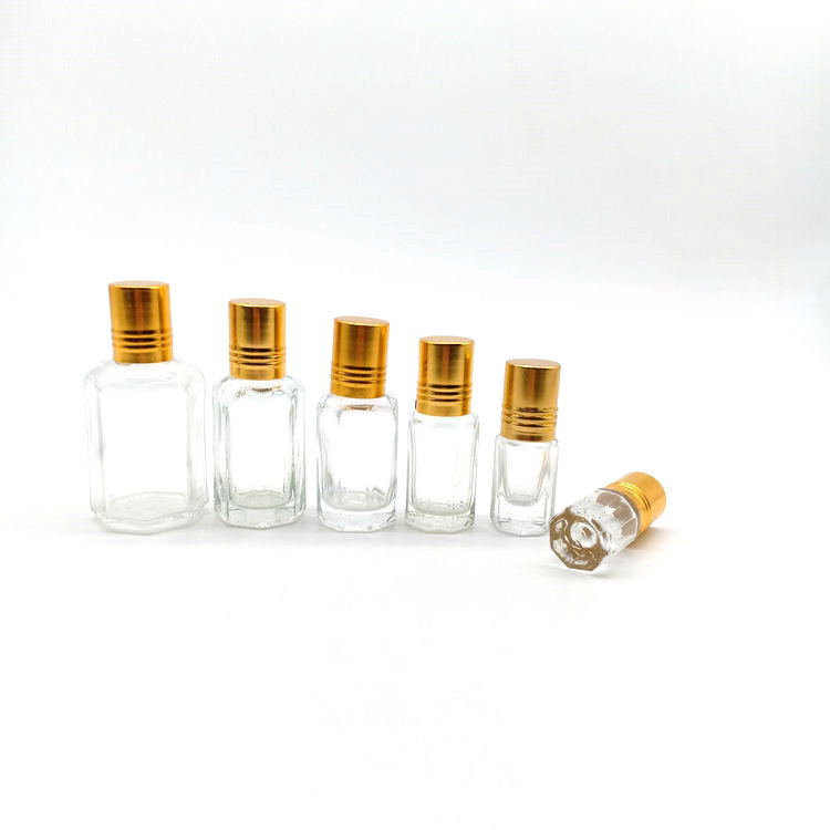 2ml 3ml 6ml 10ml 12ml 20ml 60ml octagon attar Glass Perfume essential oil roller ball bottles with plastic glass stainsteel