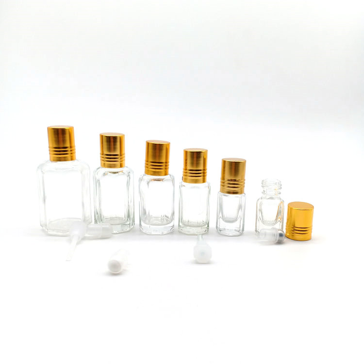 2ml 3ml 6ml 10ml 12ml 20ml 60ml octagon attar Glass Perfume essential oil roller ball bottles with plastic glass stainsteel