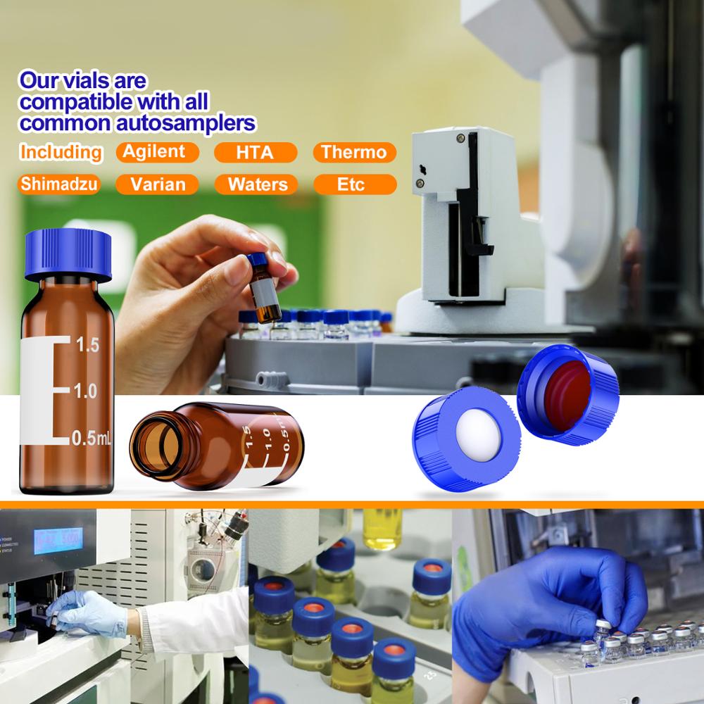 2ml HPLC 9-425 Amber glass vial Bottles with Write-on Spot and 9mm ABS Screw Caps Case of 100