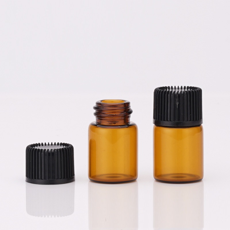 2ml amber glass vial bottle for essential oil,2ml amber vial bottle with black cap and plastic reducer for medicine