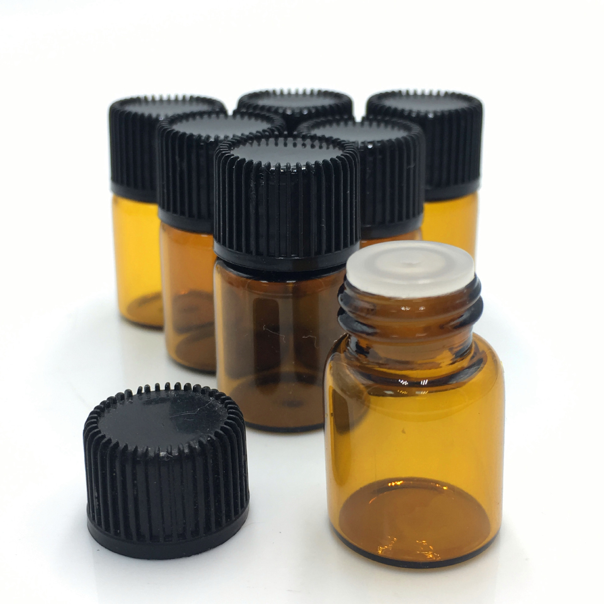 2ml amber glass vial bottle for essential oil,2ml amber vial bottle with black cap and plastic reducer for medicine