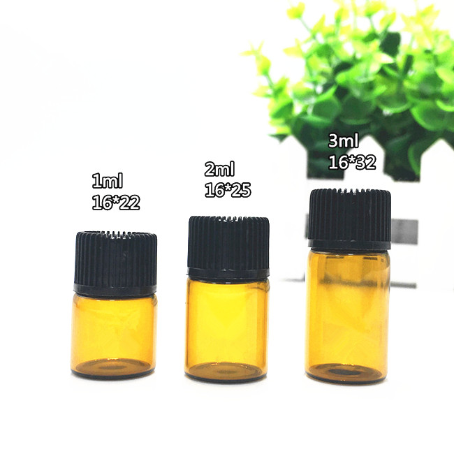 2ml amber glass vial bottle for essential oil,2ml amber vial bottle with black cap and plastic reducer for medicine