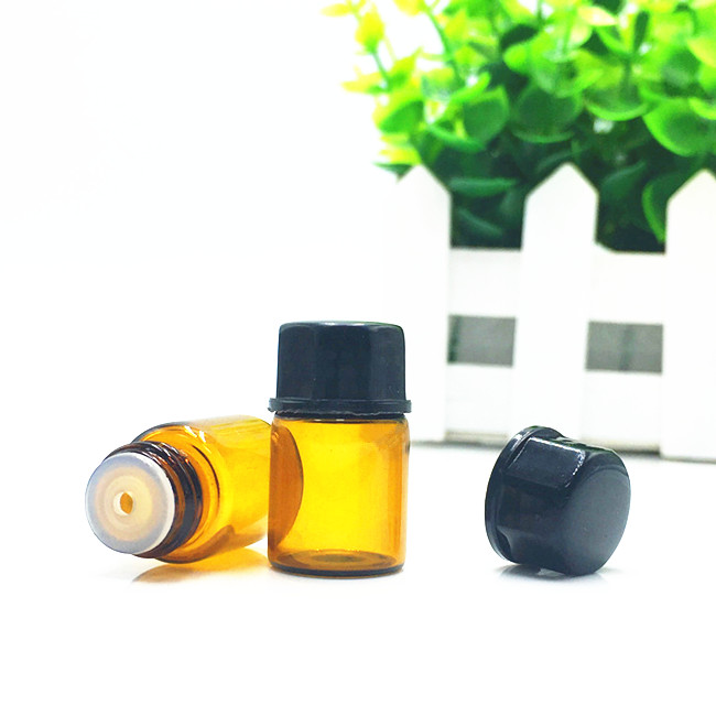 2ml amber glass vial bottle for essential oil,2ml amber vial bottle with black cap and plastic reducer for medicine