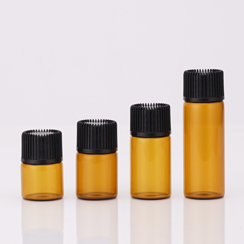 2ml amber glass vial bottle for essential oil,2ml amber vial bottle with black cap and plastic reducer for medicine