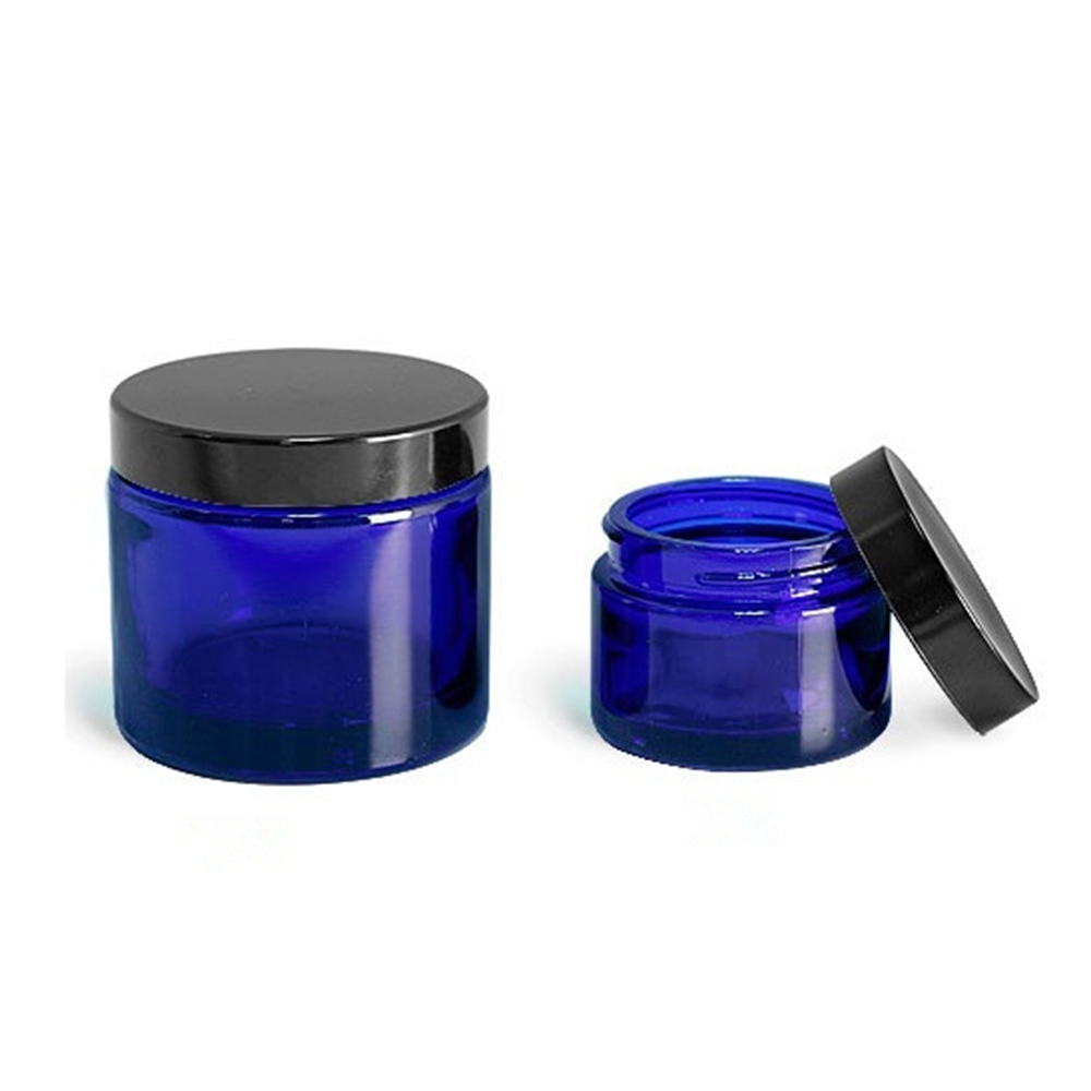 2ounce/2oz/60ml/60g Cobalt Blue Glass Cosmetic Skin Body Hair Cream Straight Sided Jars with Plastic Lined Lids
