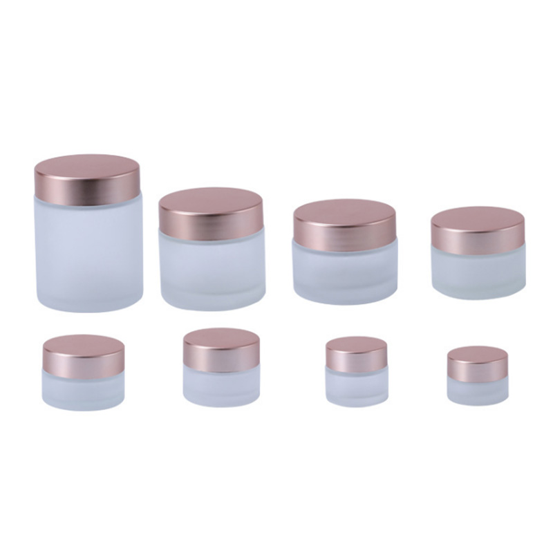 2oz 10 gram 15ml 50ml 50g 20g frosted luxury pink rose gold glass jar cosmetic packaging for cosmetic with lid