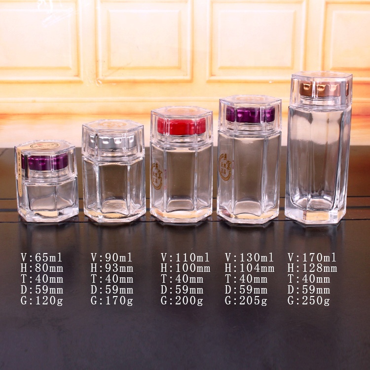 2oz 3oz 4oz 5oz Hexagonal glass jar glass honey jar with metal lid