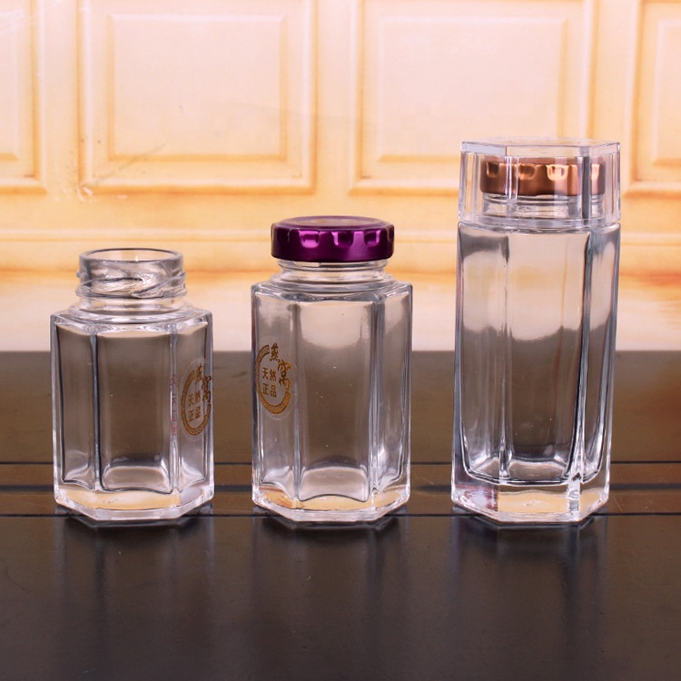 2oz 3oz 4oz 5oz Hexagonal glass jar glass honey jar with metal lid