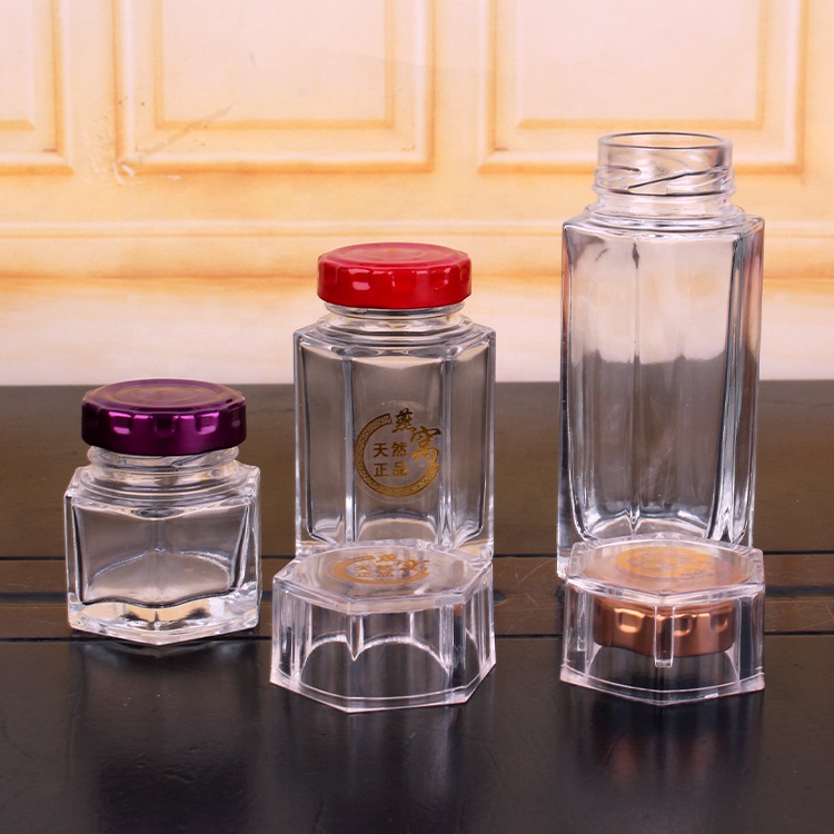 2oz 3oz 4oz 5oz Hexagonal glass jar glass honey jar with metal lid