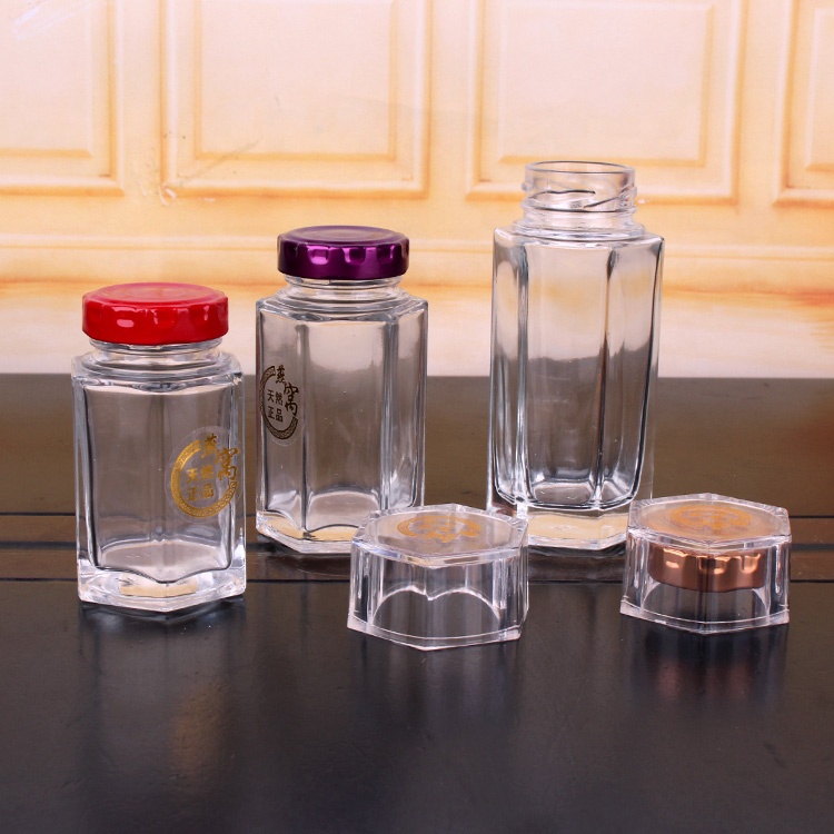 2oz 3oz 4oz 5oz Hexagonal glass jar glass honey jar with metal lid