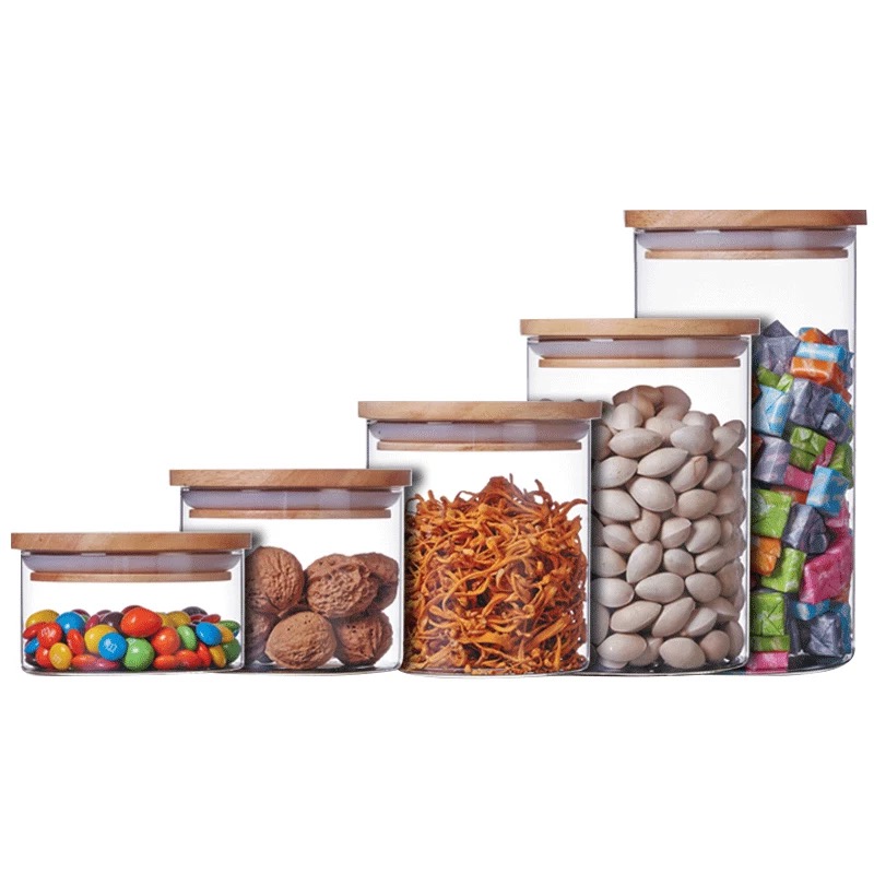 2oz 3oz 4oz 6oz 8oz 12oz 16oz wide mouth straight kitchen empty tea food bamboo lid storage glass jars with bamboo lid GSJ-16S