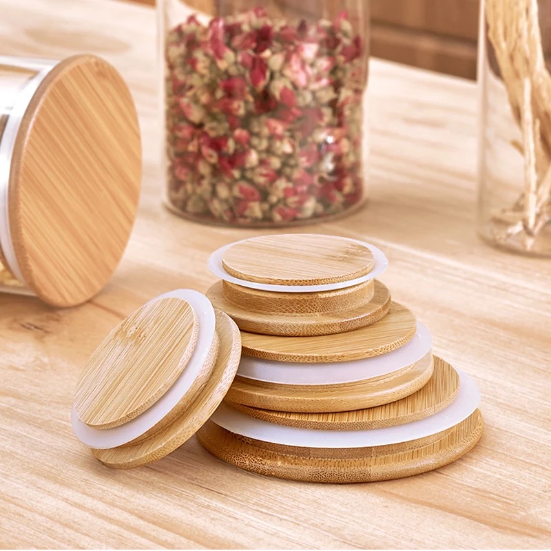 2oz 3oz 4oz 6oz 8oz 12oz 16oz wide mouth straight kitchen empty tea food bamboo lid storage glass jars with bamboo lid GSJ-16S