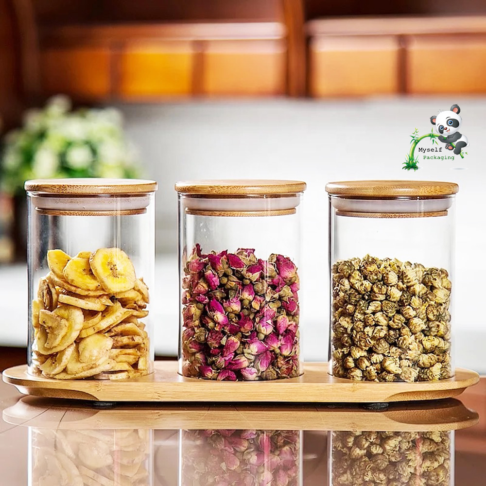 2oz 3oz 4oz 6oz 8oz wide mouth bamboo weed storage glass jar with lid BP-048K