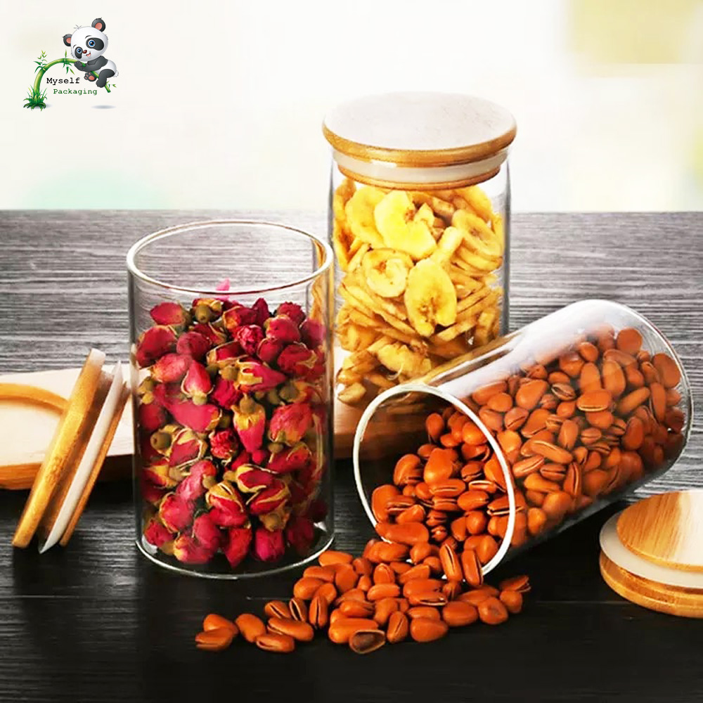 2oz 3oz 4oz 6oz 8oz wide mouth bamboo weed storage glass jar with lid BP-048K