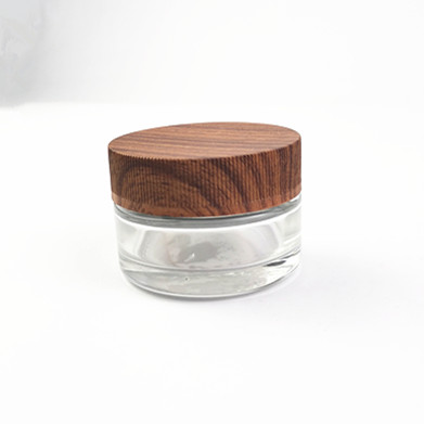 2oz 3oz 4oz clear glass jar with wood lid child resistant printed wood cap